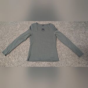 Green Long Sleeve Square Neck Top